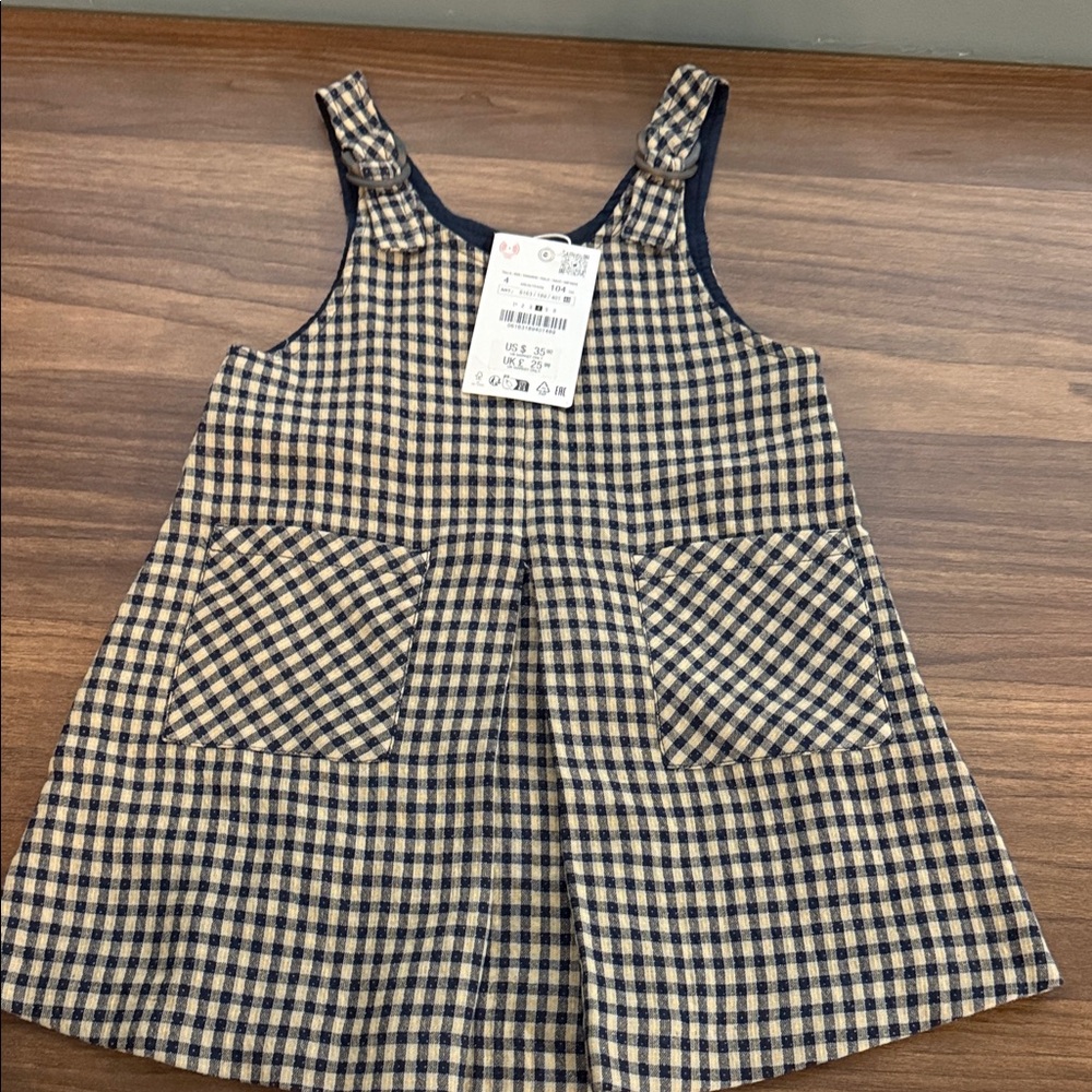 Zara Kids Checkered Dress - Navy and Cream